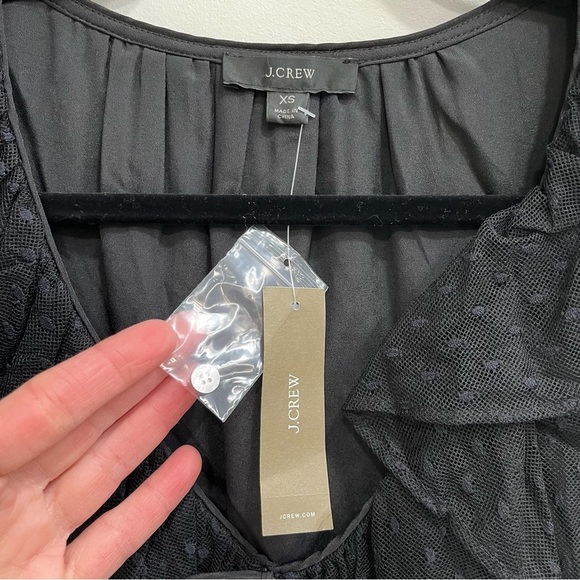 NWT J.Crew Ruffleneck top in clip dot black sheer sleeves BD756 size XS - Picture 11 of 15